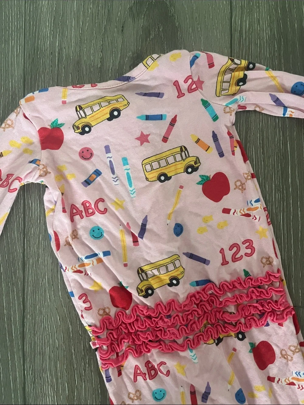 RuffleButts Pink School convertible ruffle one-piece pajama size 0-3 months